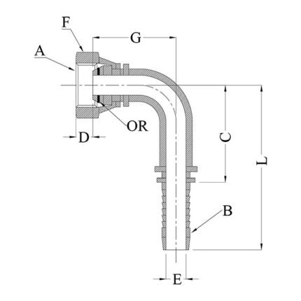 90° BSP FEMALE 60° CONE WITH O RING